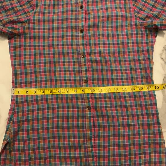 Vintage 70s Gap purple green plaid check button down short sleeve shirt MEDIUM - Picture 7 of 8